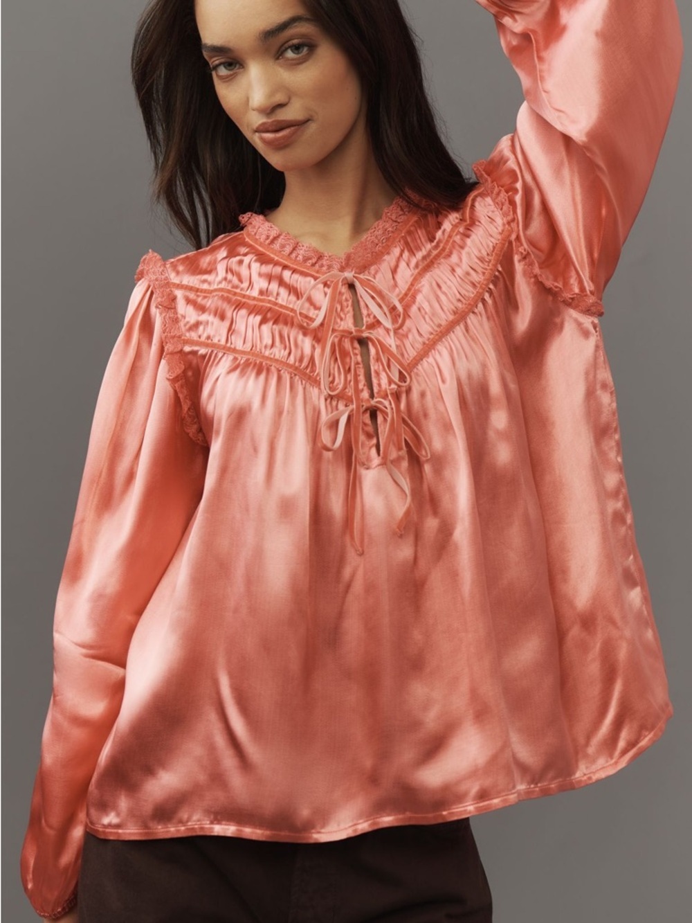 MILLE SATIN CORAL BLOUSE - XXS